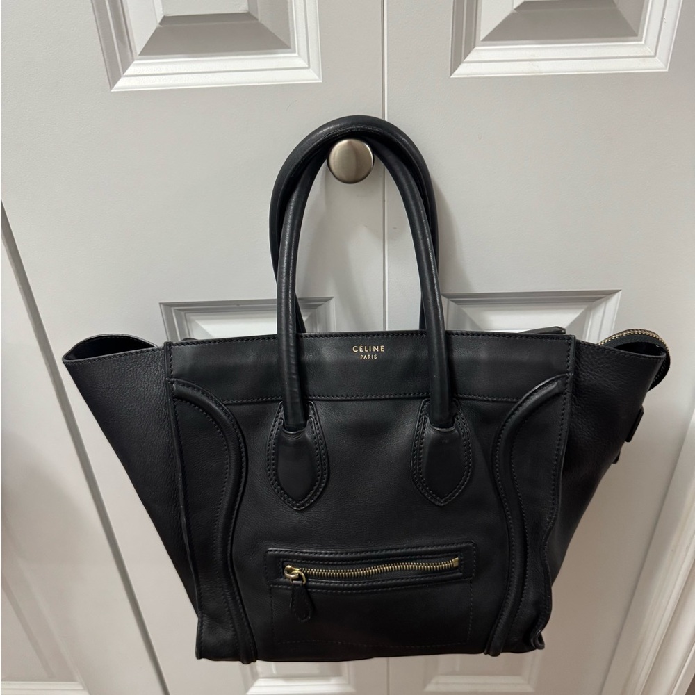 Celine mini luggage black with gold hardware